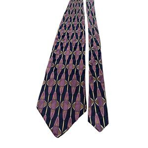 Mens Peter Thomas Purple Navy Geo Design Silk Necktie Tie